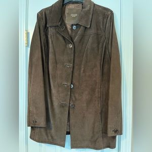 Women’s COACH suede coat- brown button front. Barely worn.